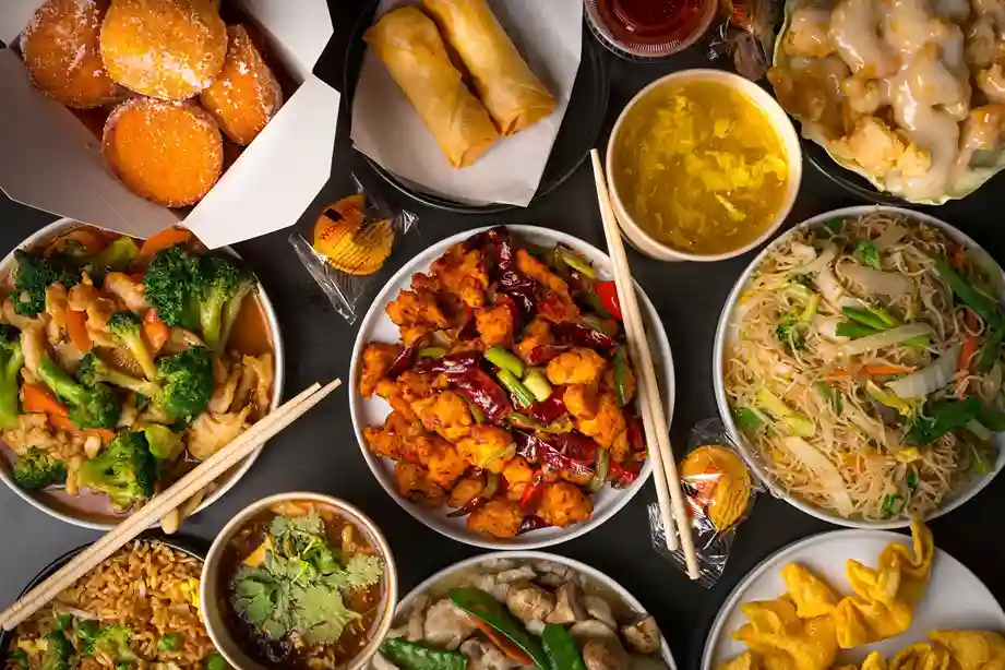multiple chinese dishes available at China One